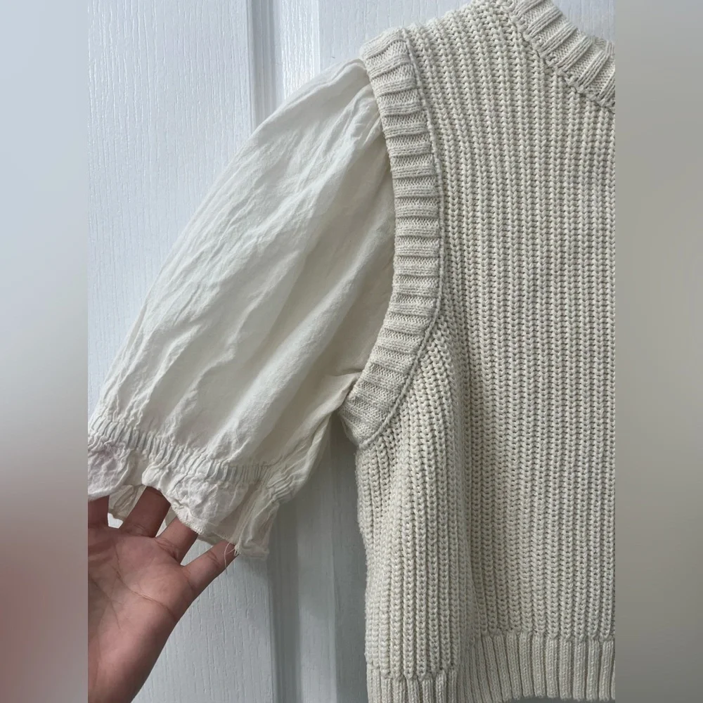 Zara Womens Knit Crochet Crop Top Blouse (Size L)